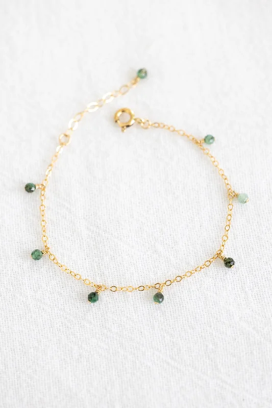 Simple Pearl Charm Bracelets-Emerald Drop Bracelet