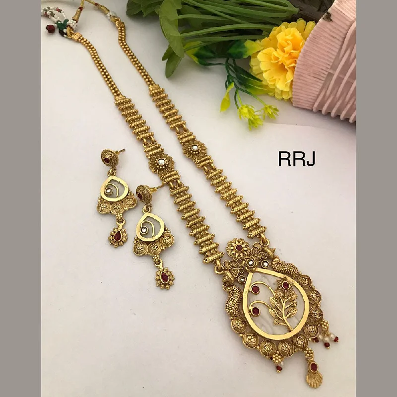 Flower Necklace for Women-FS Collection Gold Plated Pota Stone And Pearls Necklace Set