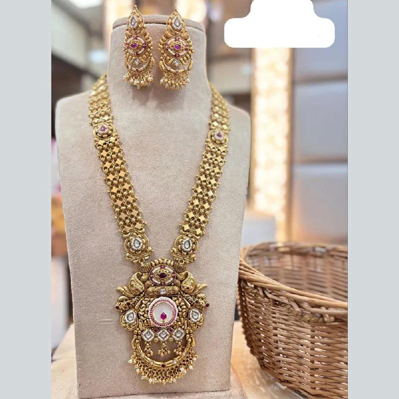 Vintage Gold Necklace-Jewel Addiction Gold Plated Pota Stone Long Necklace Set