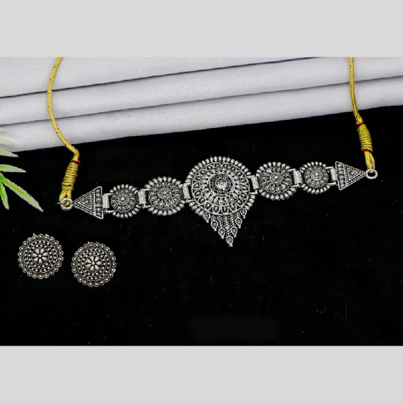 Custom Birthstone Jewelry Necklace-Mahavir Oxidised Plated Choker Necklace Set