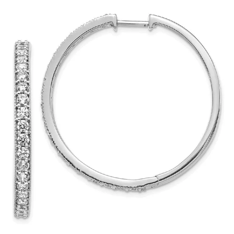 Unique Pearl Earrings-14k White Gold Diamond Milgrain Hoop Earrings