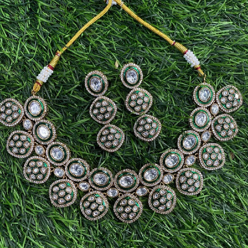 Custom Crystal Necklace-Amoliya Jewels Gold Plated Polki Kundan Meenakari Necklace Set